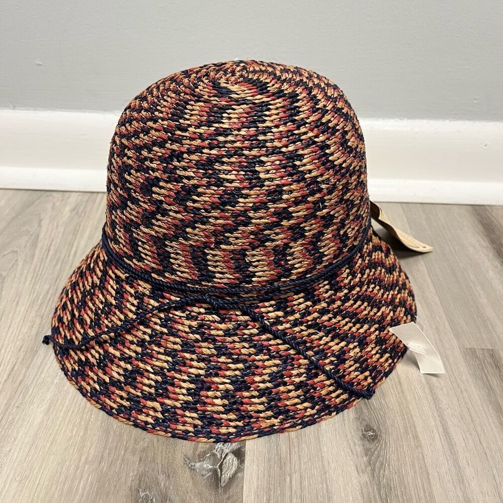 Helen Kaminski Australia Provence Red, Blue‎ and Tan Raffia Sun Hat NWT
